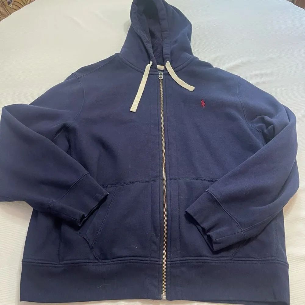 Polo Ralph Lauren Navy Blue Vintage Y2K Zip Up Jacket Hoodie Size XXL